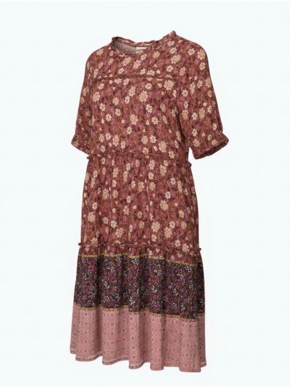 Knox Rose Rust Women’s Rayon Tiered Dress - Short Sleeve, Floral - Medium